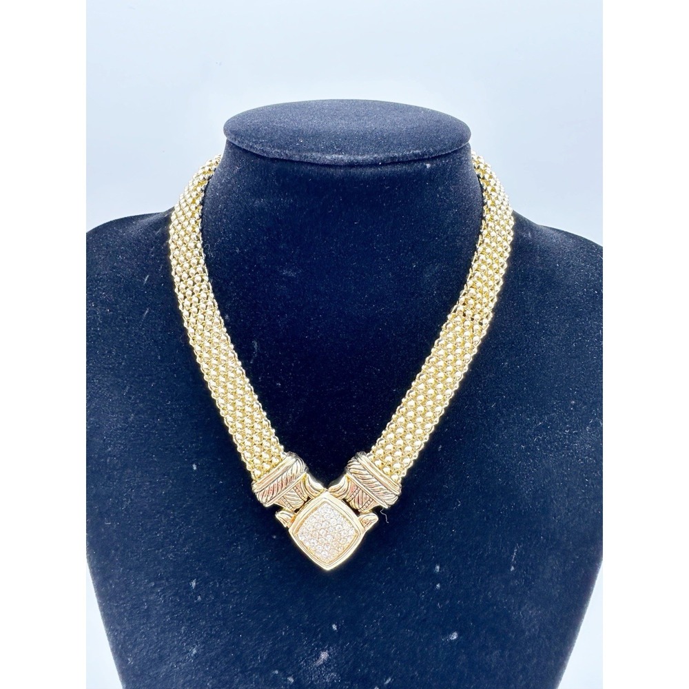 Necklace Choker‎ Rhinestone Front Lock Gold Tone Mesh Chain Magnetic Clasp